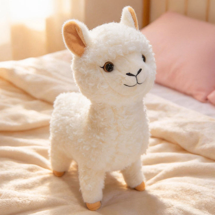 Standing Curly-Fur Alpaca Plush Cuddle Companion with Embroidered Face Kalsten