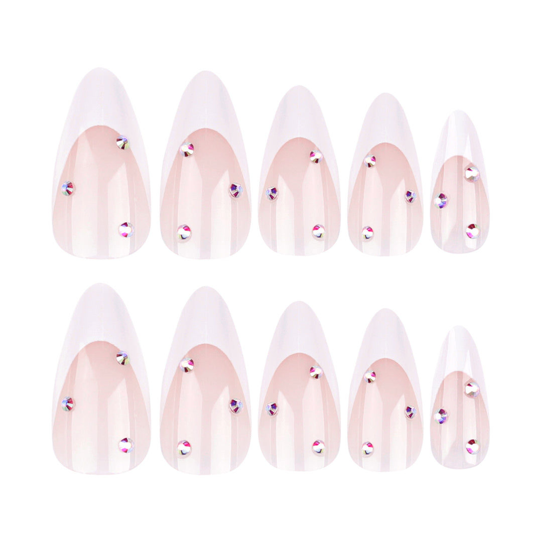 Elegant French Nail Art with Rhinestone Decorations Kalsten