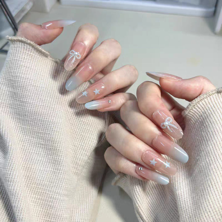 Decorative Press-On Nail Art Set with Bow and Gradient Details Kalsten