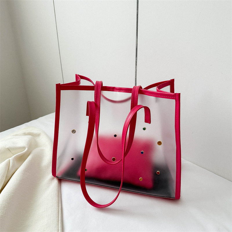 Transparent Fashion Tote Bag with Decorative Gems
