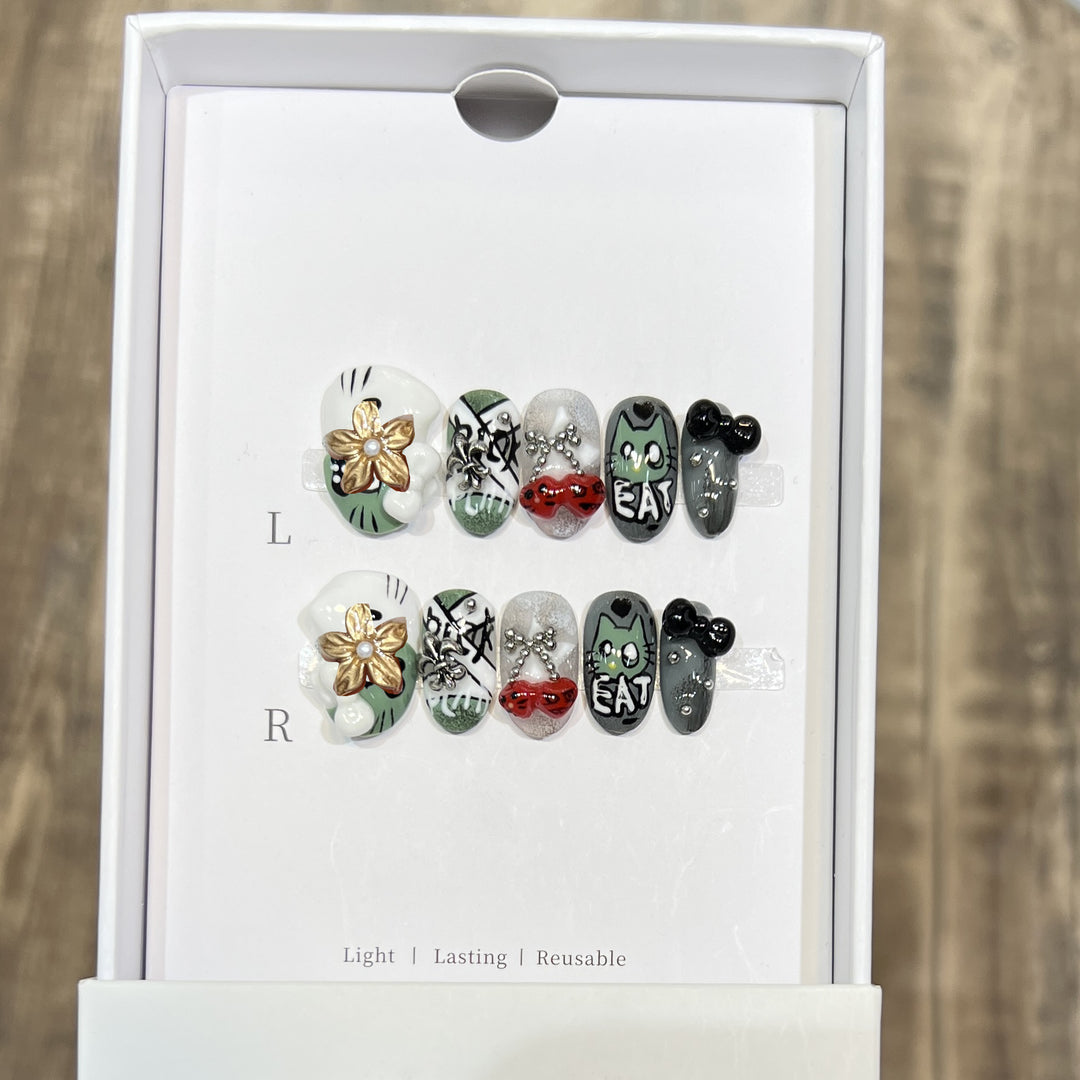 Playful Character Design Press-On Nail Art Set Kalsten