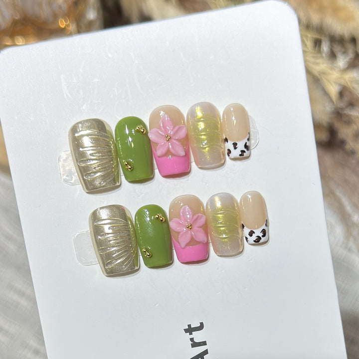 Designer Floral Acrylic Press-On Nail Set Kalsten