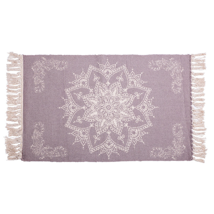 Handwoven cotton table runner with mandala jacquard and decorative fringes