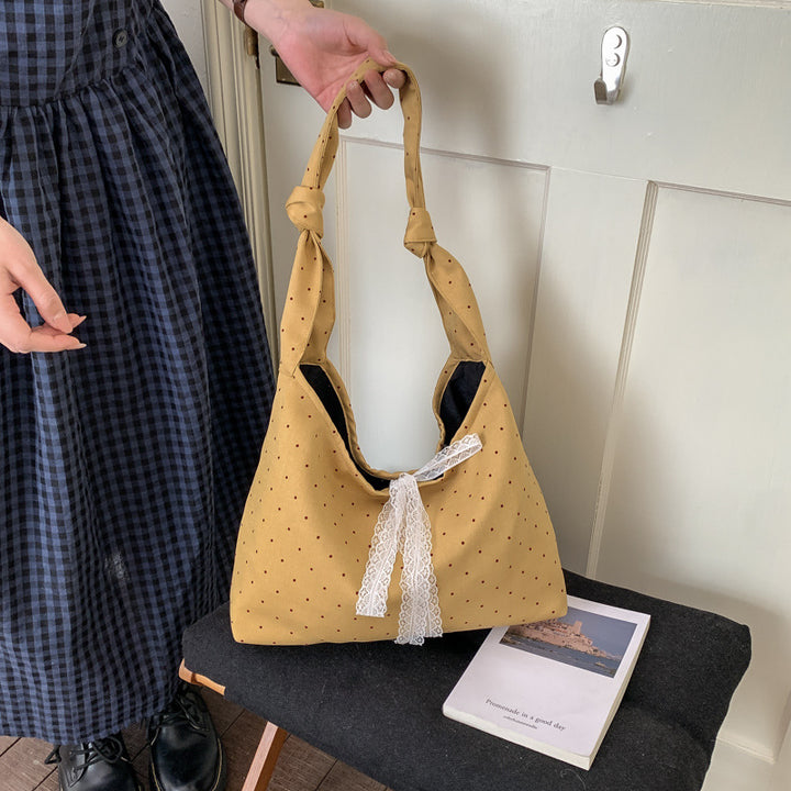 Polka Dot Canvas Hobo Bag