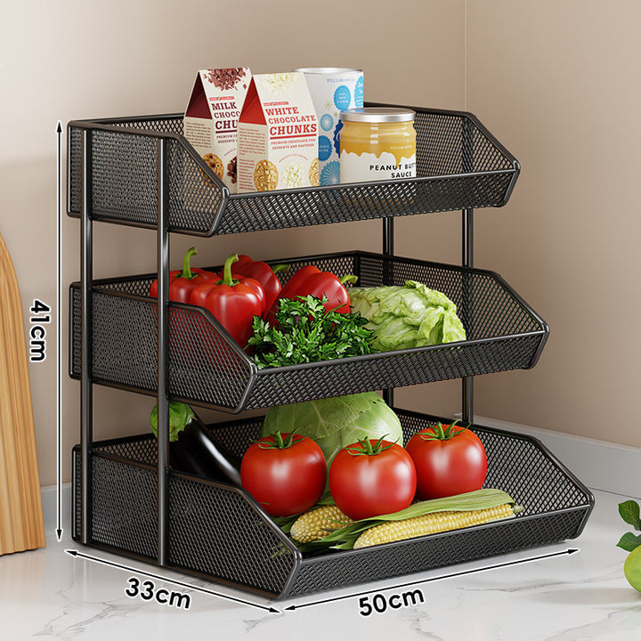Triple-Tier Metal Mesh Countertop Produce and Pantry Organizer