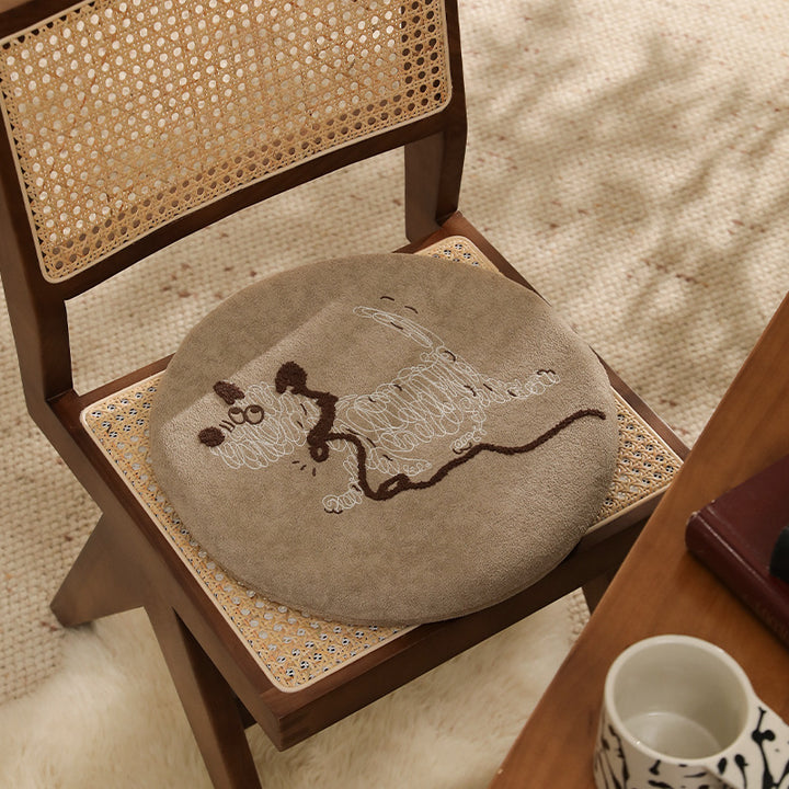 Round seat cushion with embroidered cat motif and soft microfiber cover Kalsten