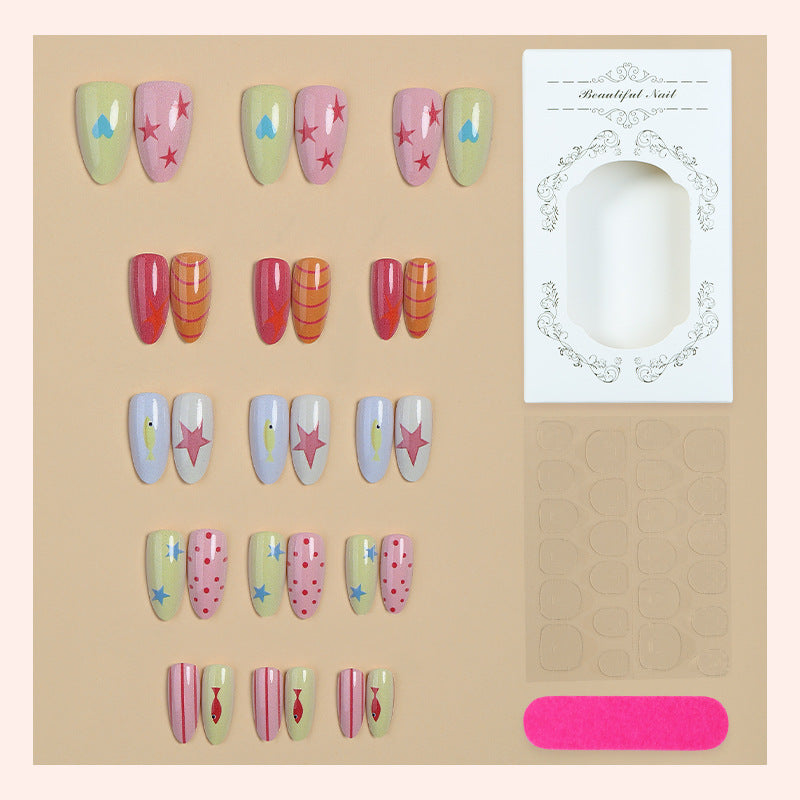 Creative nail set with colorful designs and maritime motifs Kalsten