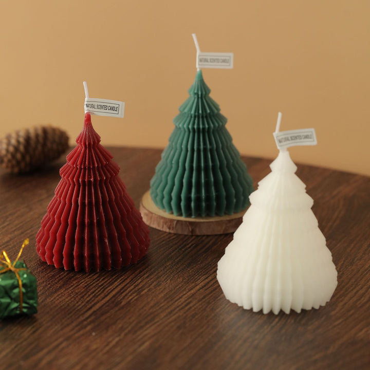 Hand-Poured Textured Pine-Tree Sculptural Tabletop Candle