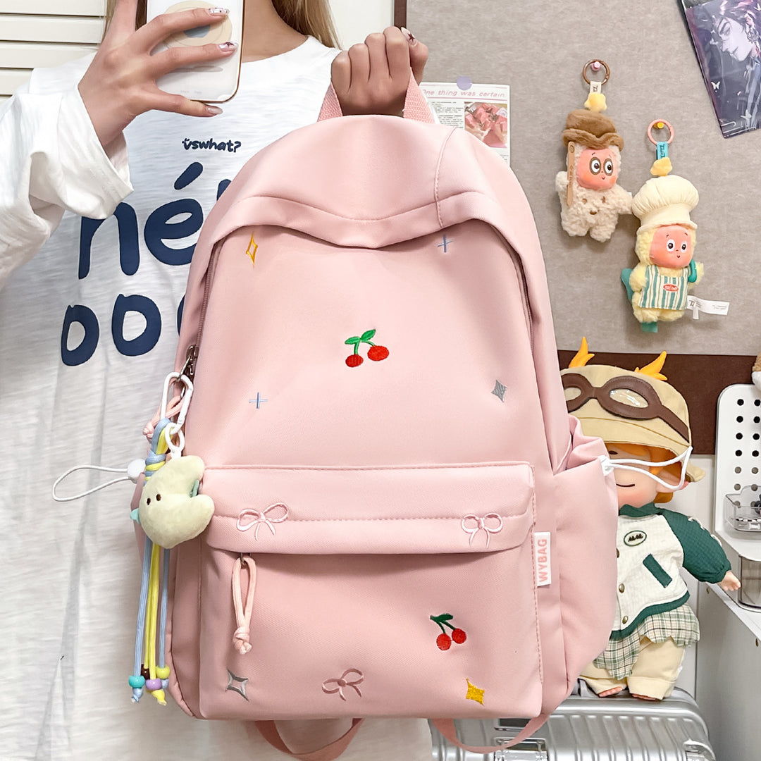 Cute Illustrated Cherry-Embellished Backpack Kalsten