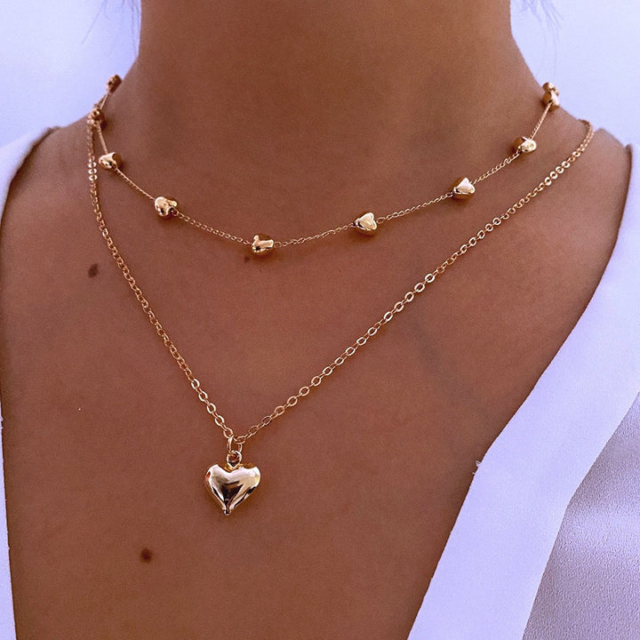 Layered Heart Charm Necklace Kalsten