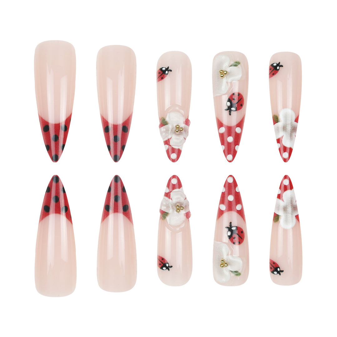 Artistic Press-On Nails with Floral and Polka Dot Design Kalsten