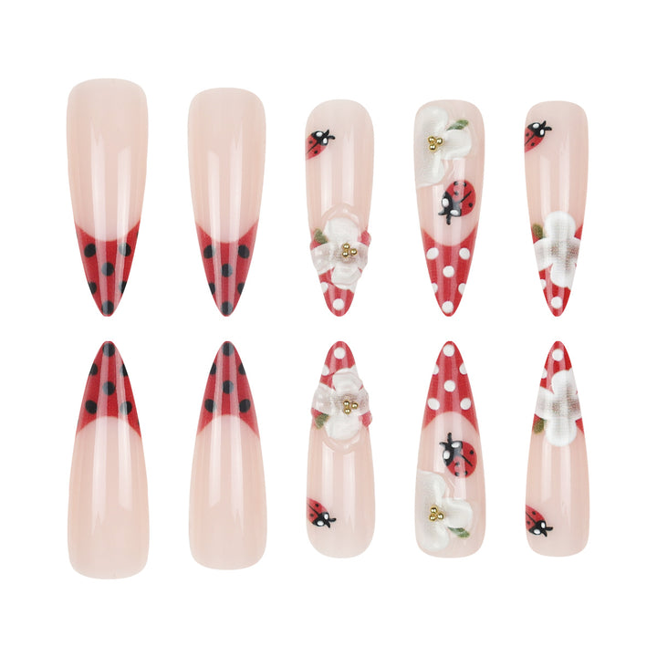 Artistic Press-On Nails with Floral and Polka Dot Design Kalsten