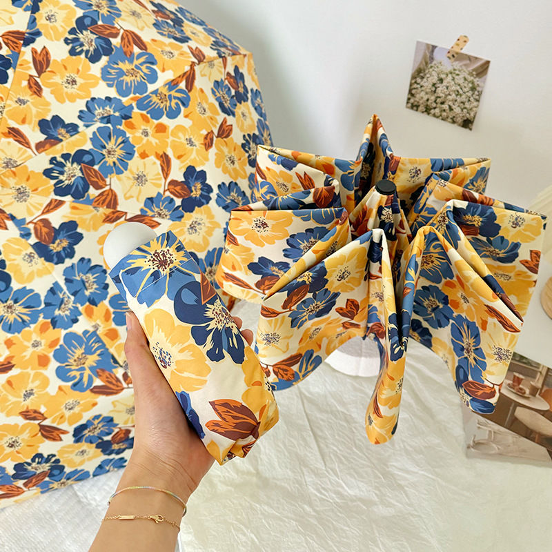 Women Folding Umbrella with Detailed Floral Design Kalsten