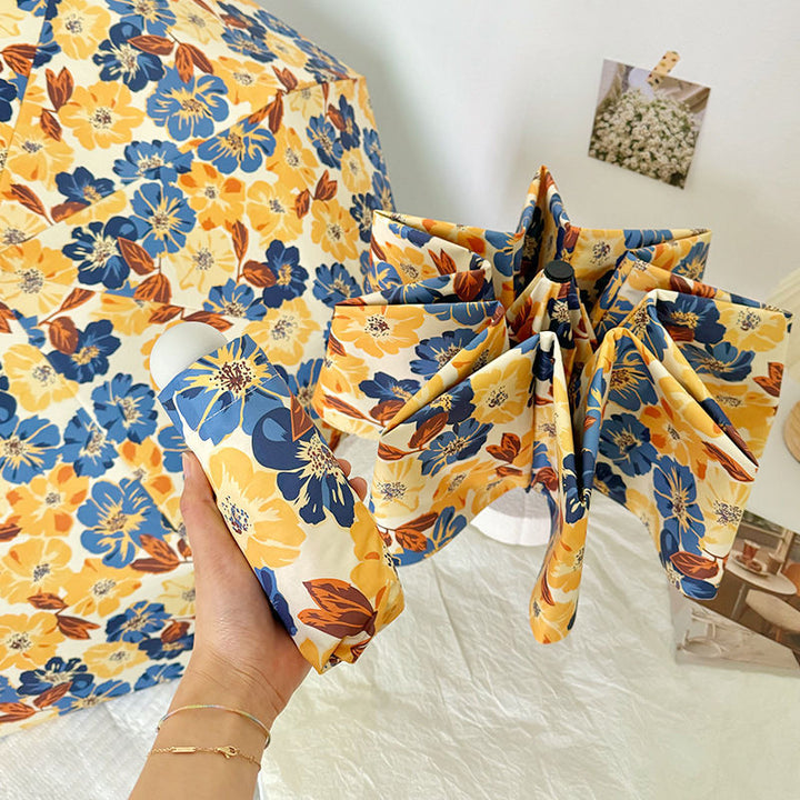 Women Folding Umbrella with Detailed Floral Design Kalsten
