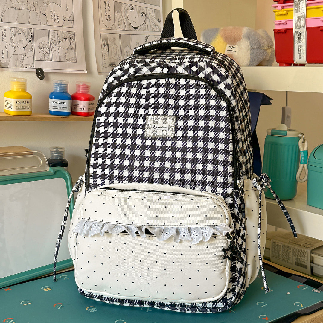 Playful Gingham Patterned School Backpack Kalsten