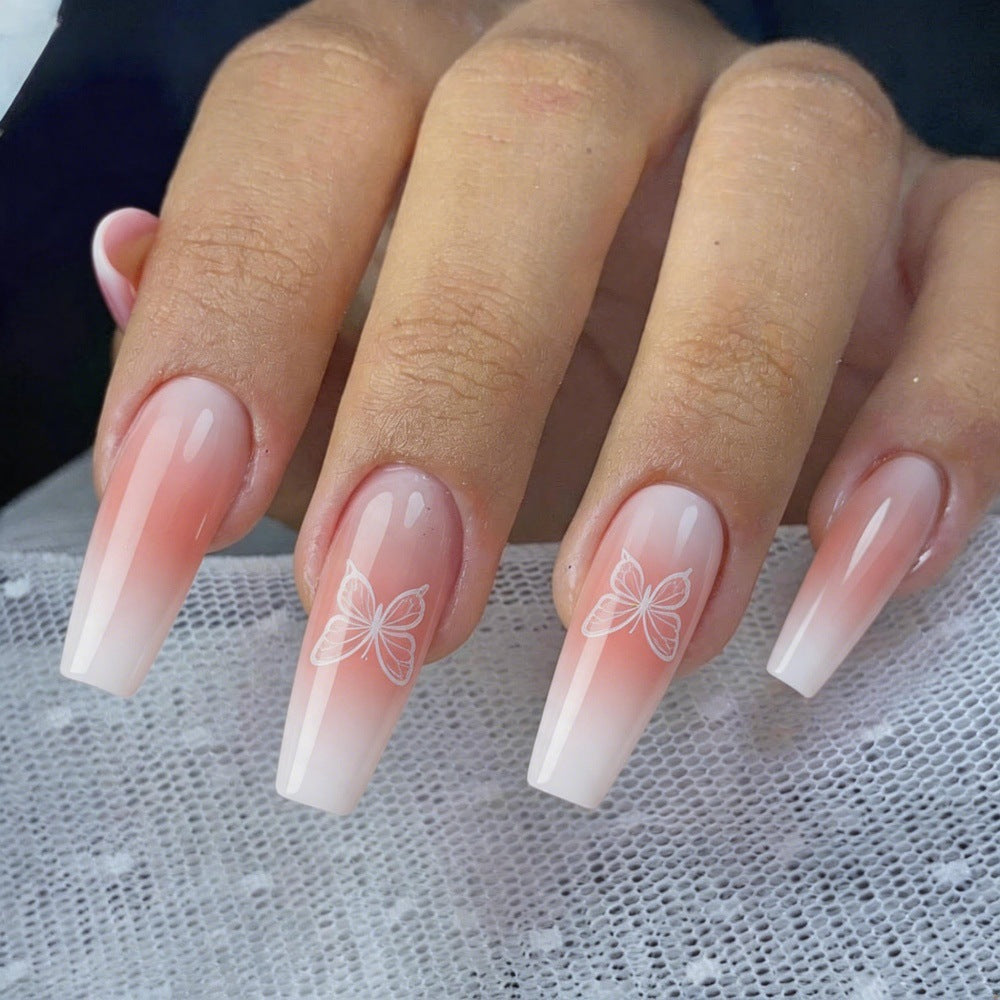 Trendy Artificial Nails with Ombre Effect and Butterfly Designs Kalsten