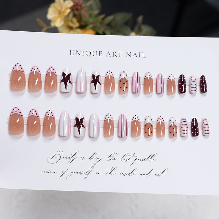 Artistic Press-On Nail Set with Star and Abstract Designs