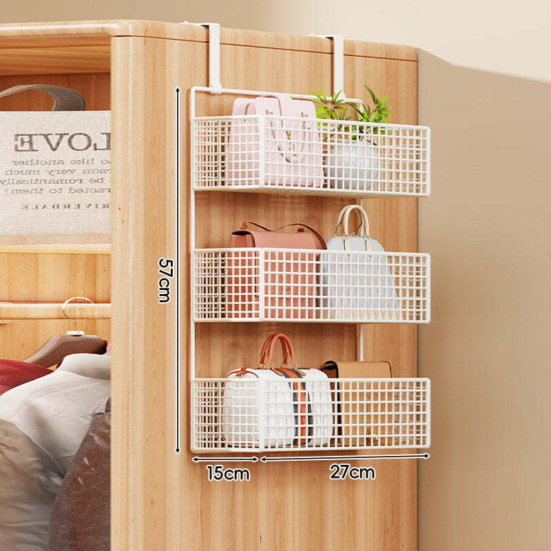 Over-the-Door Metal Grid Hanging Organizer with Four Stackable Baskets and Hooks
