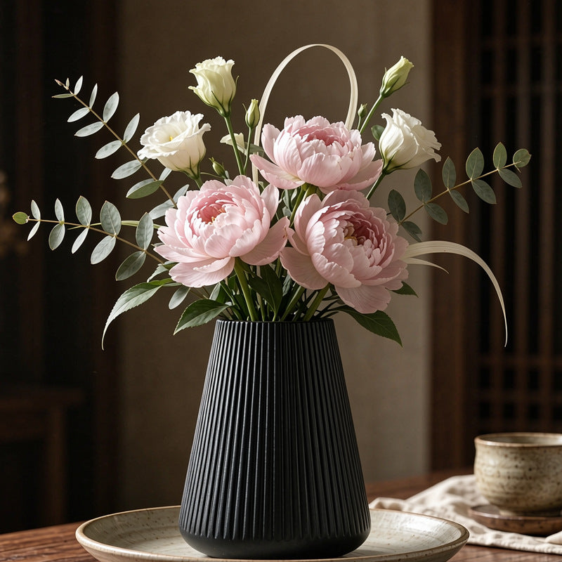 Modern Vertical Ribbed Ceramic Vase Kalsten