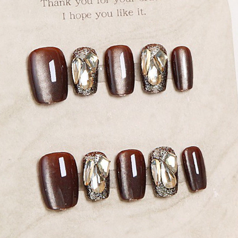 Glamorous Press-On Nail Set with Gem Accents