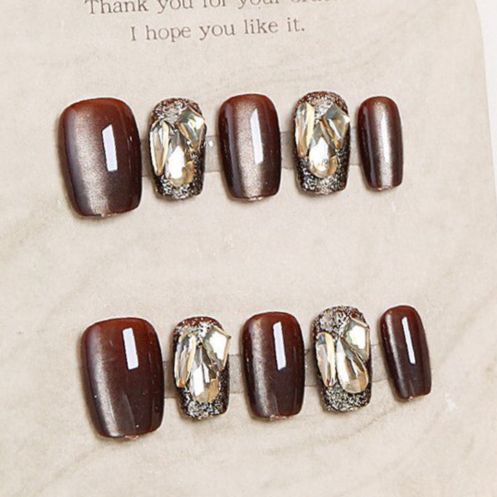 Glamorous Press-On Nail Set with Gem Accents