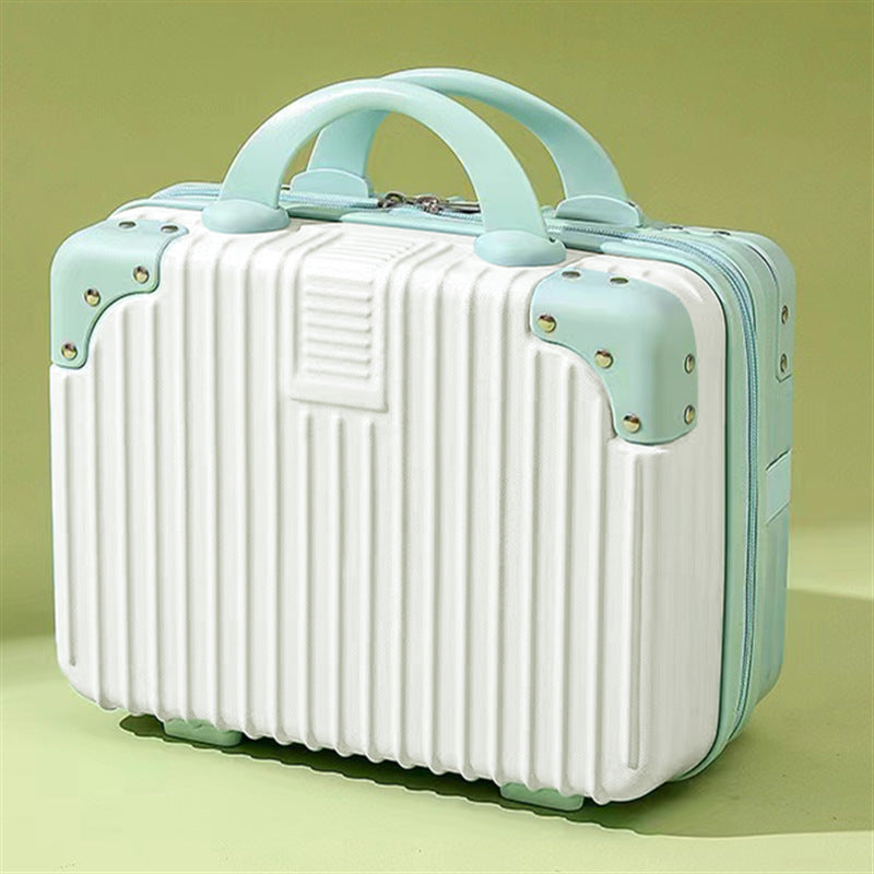 structured hard-shell vanity travel case with faux-leather corner reinforcements and dual top handles Kalsten