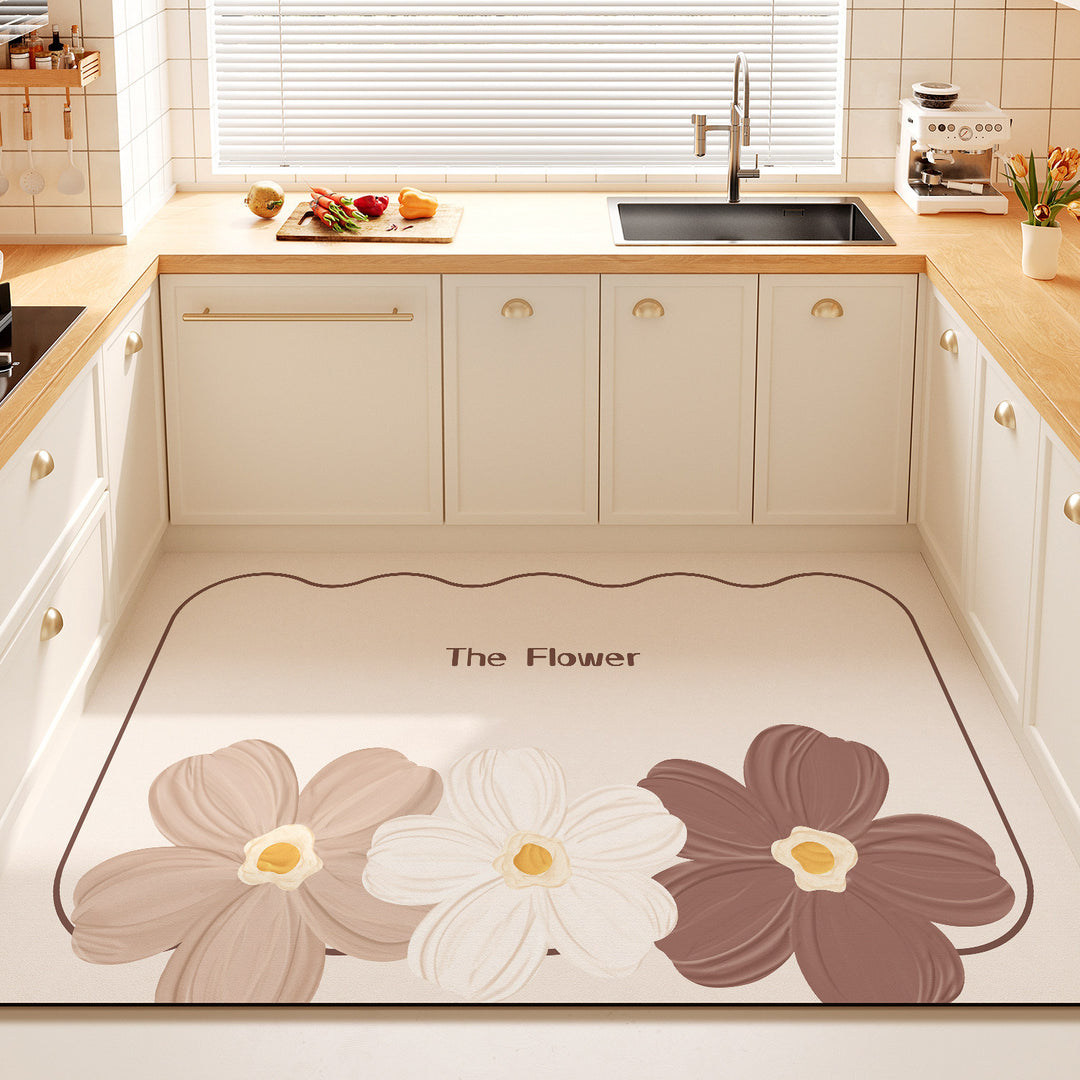 Decorative Floral Quote Kitchen Mat for Home
