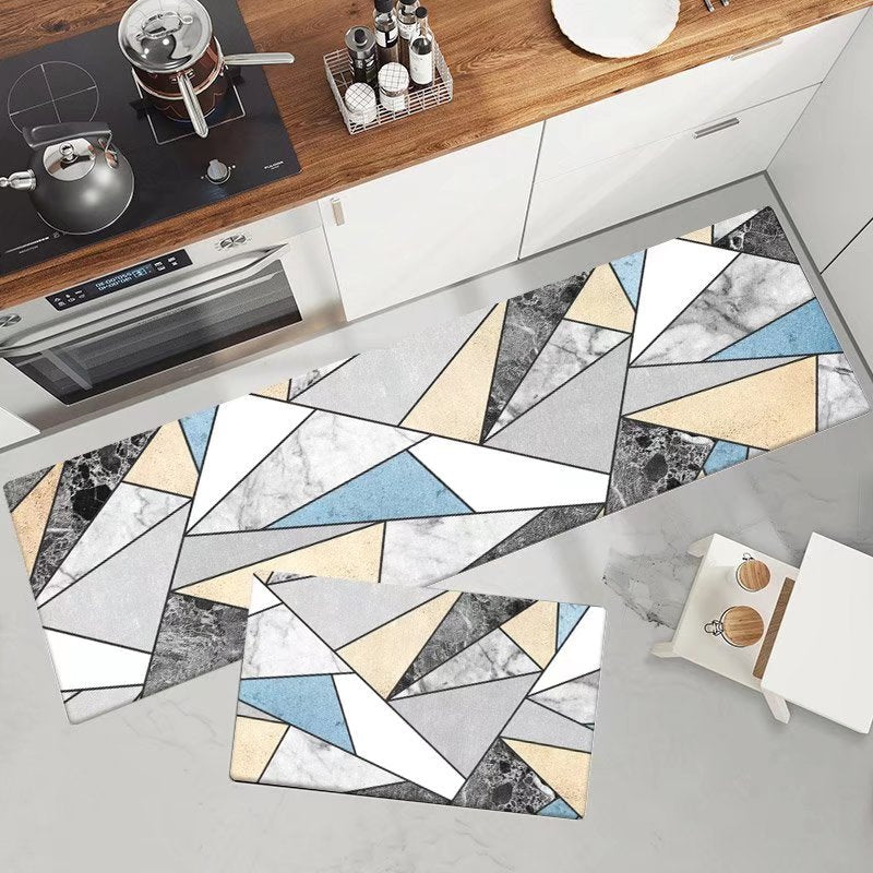 Marble-Pattern Kitchen Runner Mat Set Kalsten