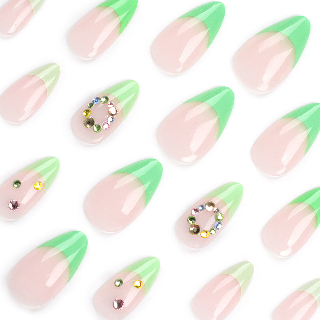 Artificial nail art with spring-like design and sparkling accents Kalsten