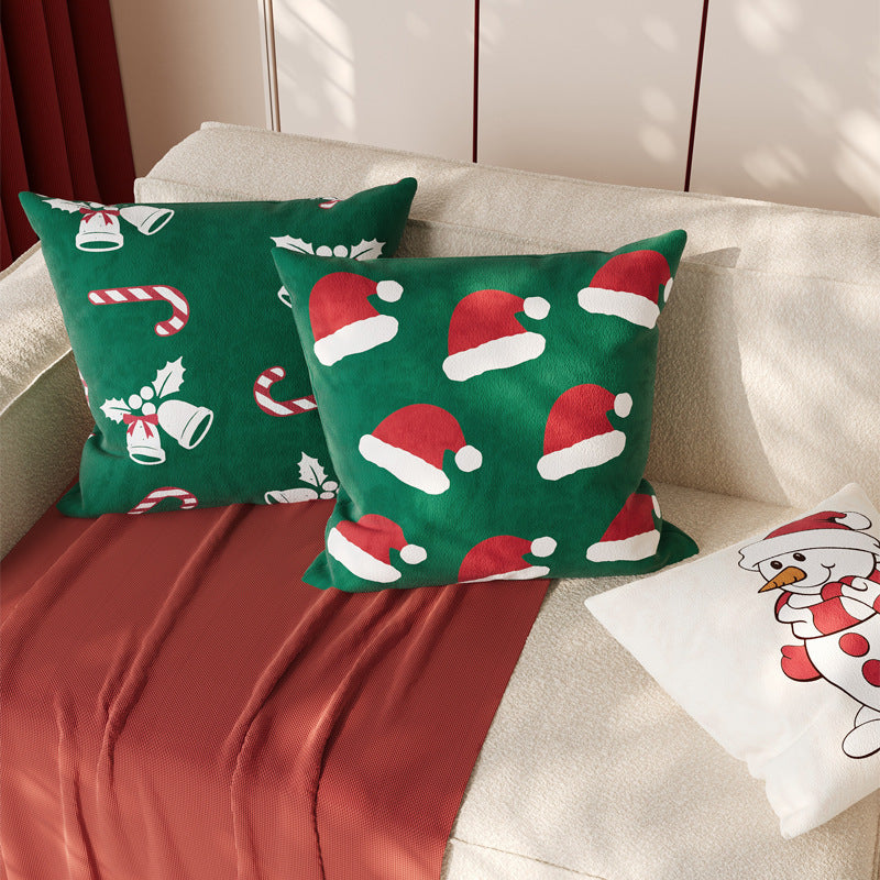 Christmas-Themed Decorative Square Throw Pillow Cover with Hidden Zipper and Soft Linen-Blend Fabric