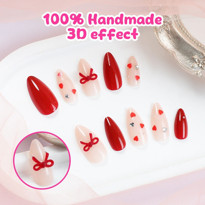 Nail set with elegant red details and hearts Kalsten