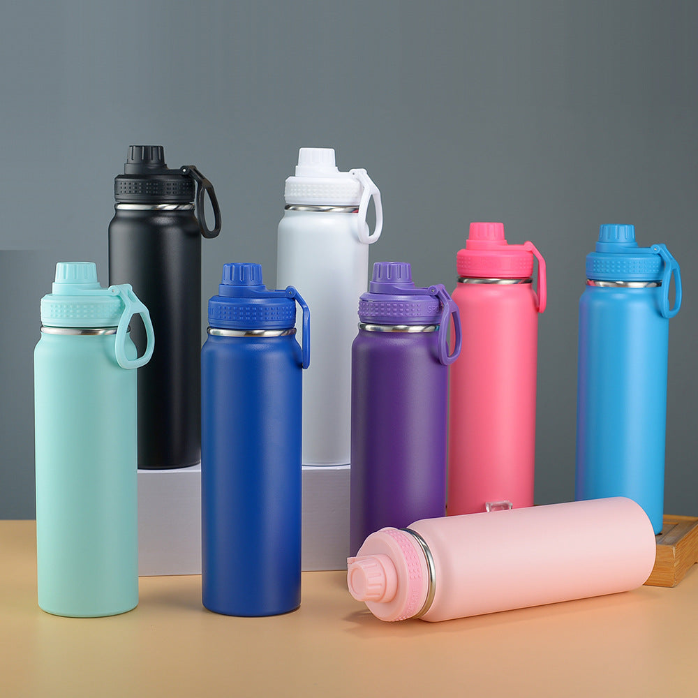 Double-Wall Vacuum Insulated Stainless Steel Wide-Mouth Water Bottle With Leakproof Screw Cap And Ergonomic Carry Handle