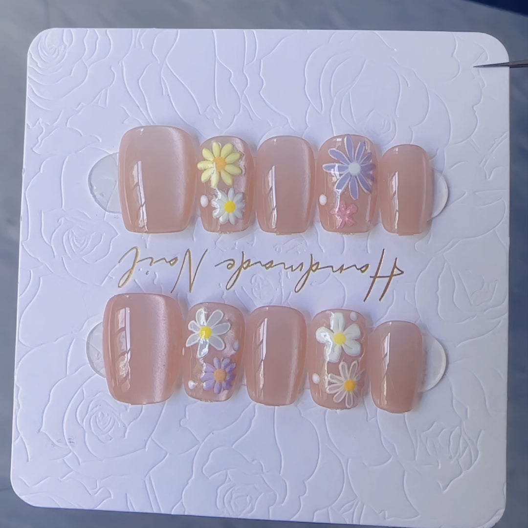 Artistic Floral Press-On Nail Set Kalsten