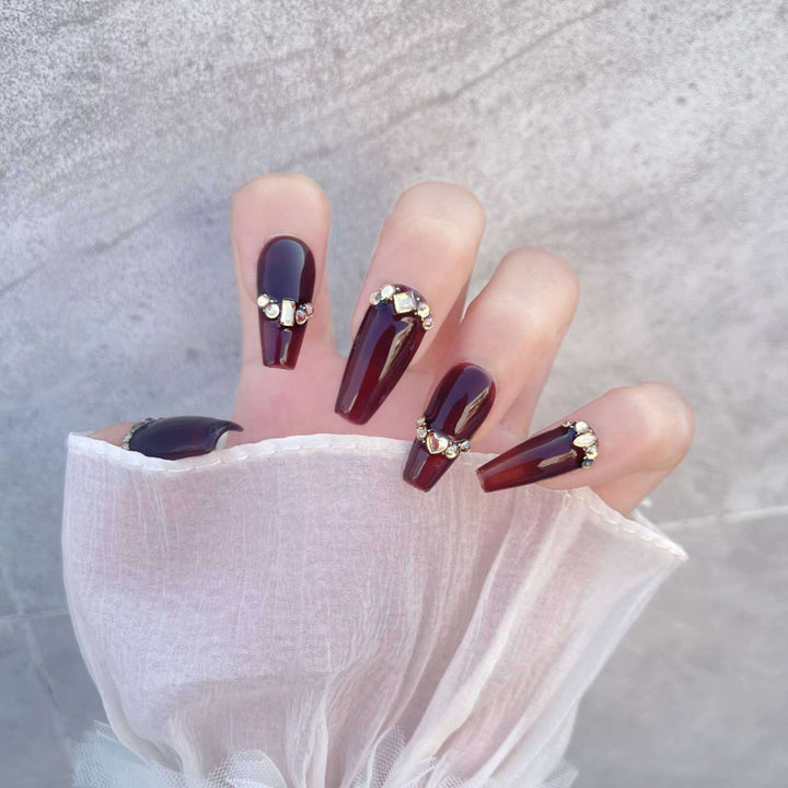 Artistic Glamorous Press-On Nails Set with Crystal Accents
