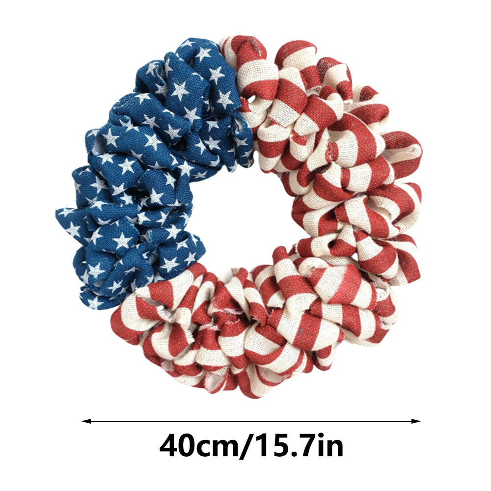 Unisex nan patriotic burlap wreath with ruffled looped design and stars and stripes motif for front door Kalsten