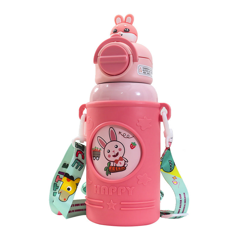 Women's Insulated Drinking Bottle with Cheerful Frog Design and Practical Carry Strap Kalsten