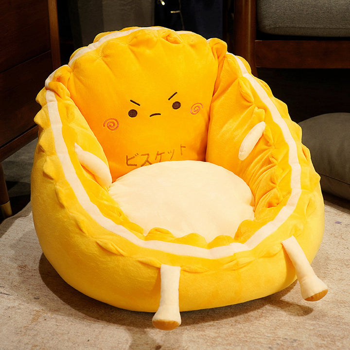 Soft Plush Pet Bed with Raised Edge and Cute Biscuit Design