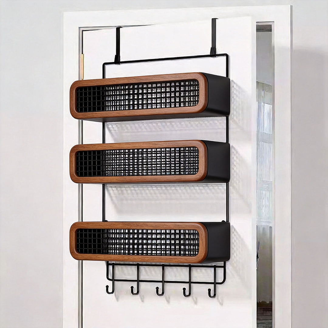 Over-Door Double Mesh Storage Rack with Multi Hooks