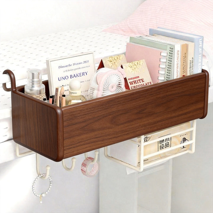Loft Bed Under-Rail Metal Mesh Organizer with Tissue Box Drawer and Multi Hooks