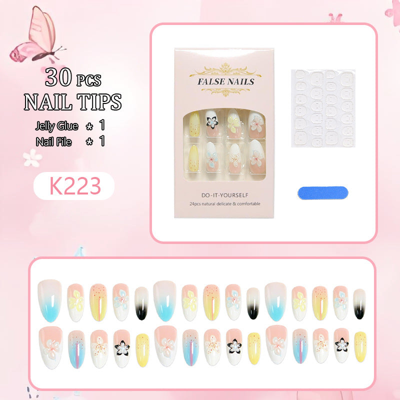 Artificial nail set with floral and glittering decorations Kalsten