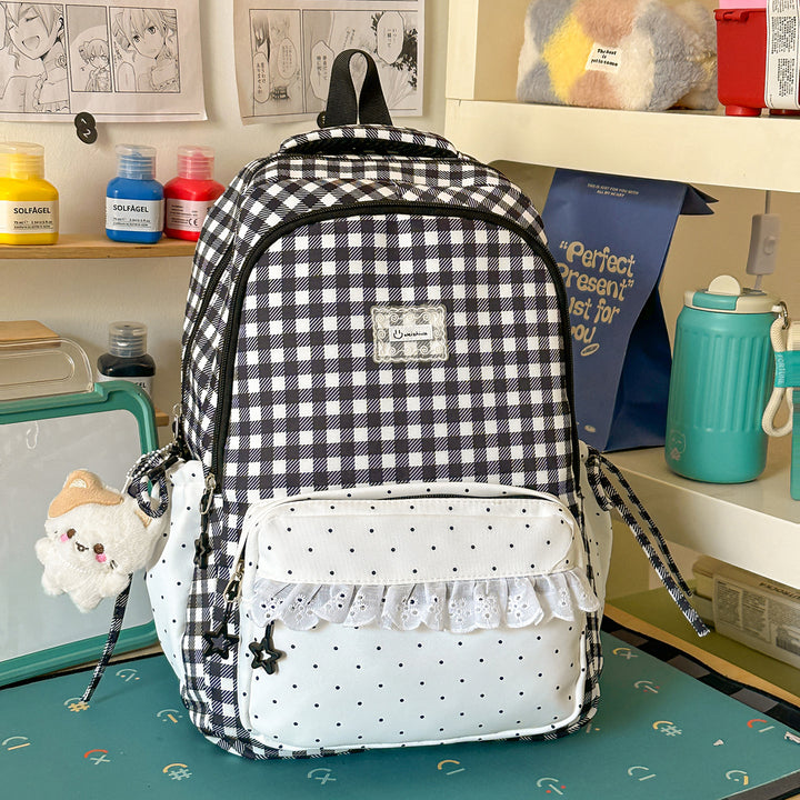 Playful Gingham Patterned School Backpack Kalsten