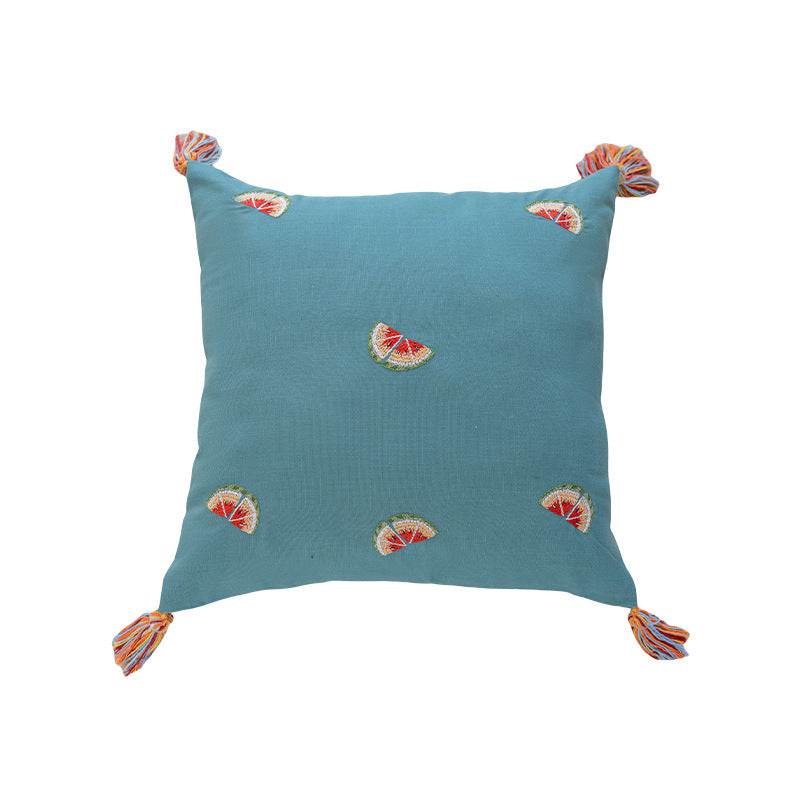 Embroidered Pineapple Tassel Decorative Throw Pillow