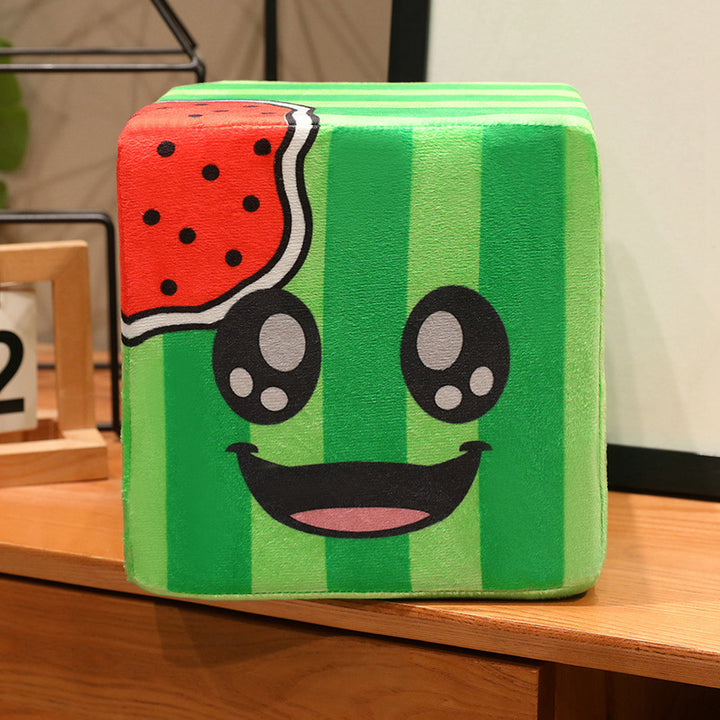 Kawaii Watermelon Cube Plush Decorative Cushion with Embroidered Face Kalsten