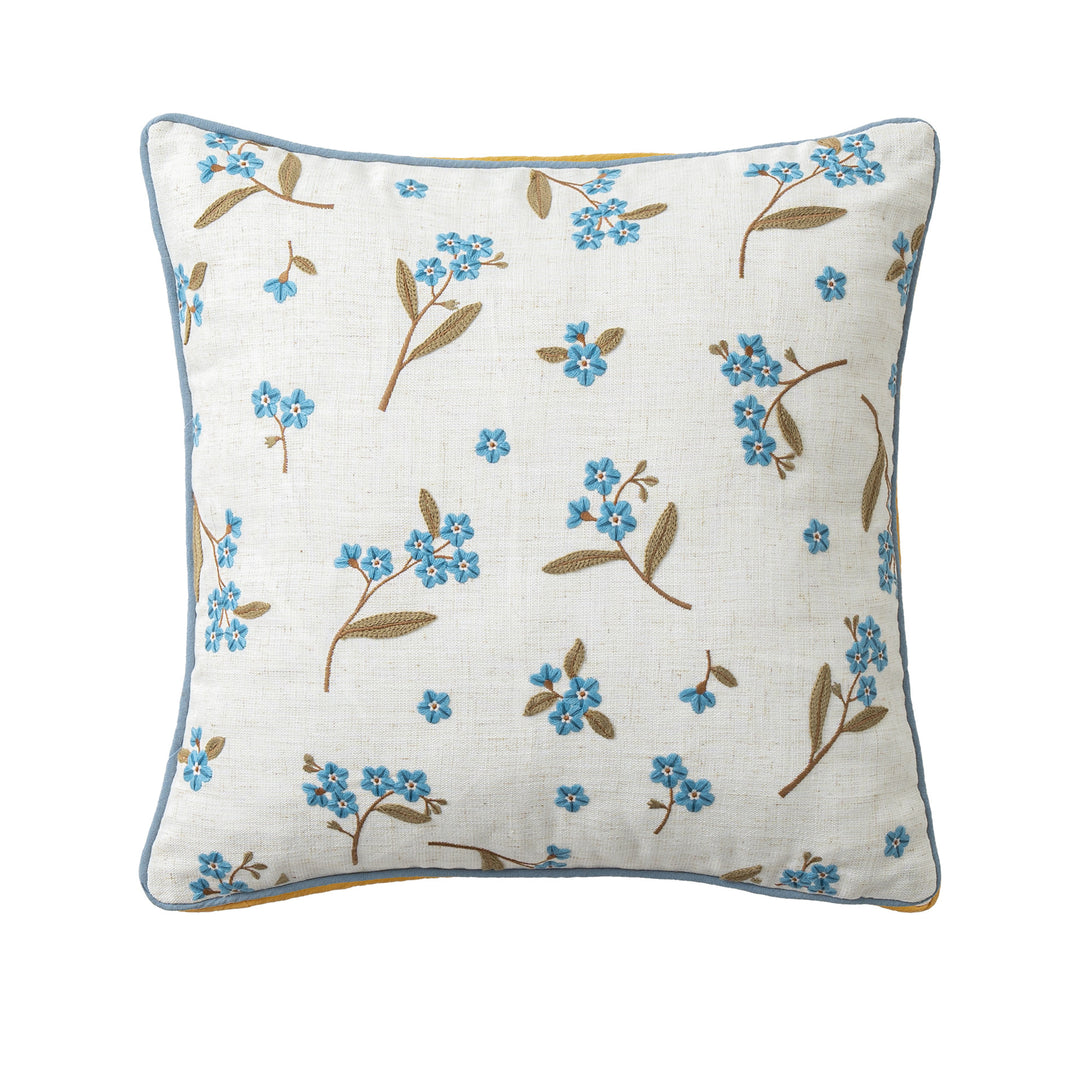 Hand-tufted square decorative cushion cover with floral chenille appliqué