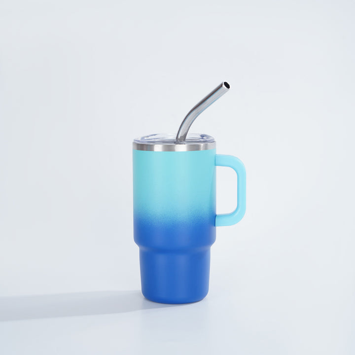 Insulated Stainless Steel Travel Mug With Ergonomic Handle Spill-Resistant Lid And Reusable Bent Metal Straw