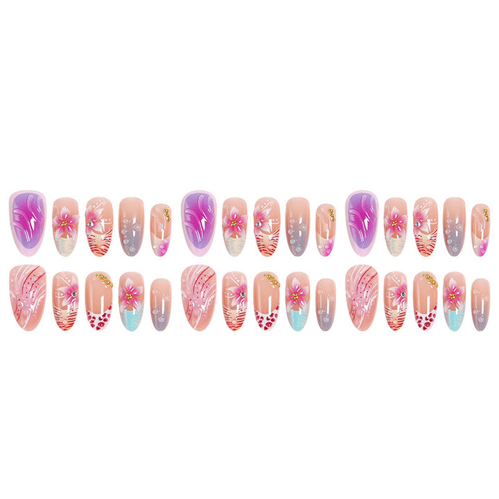 Artificial Nail Set with Floral and Glittering Accents Kalsten