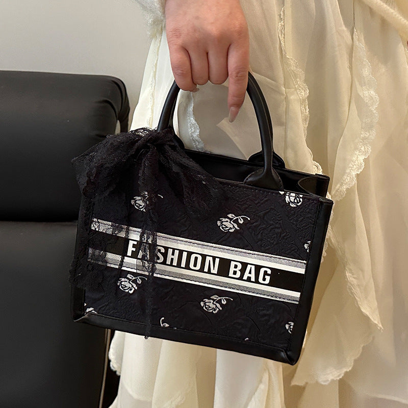 Fashionable Tote Bag with Lace Detail