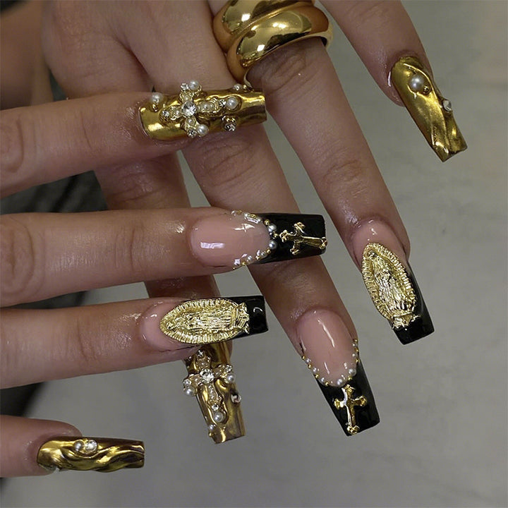 Artistic Press-On Nail Collection with Glamorous Gem Accents kalsten