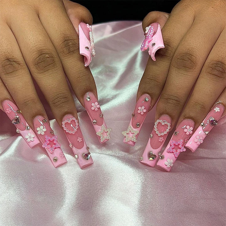 Glamorous artificial nail set with sparkling rhinestones and cross decorations Kalsten