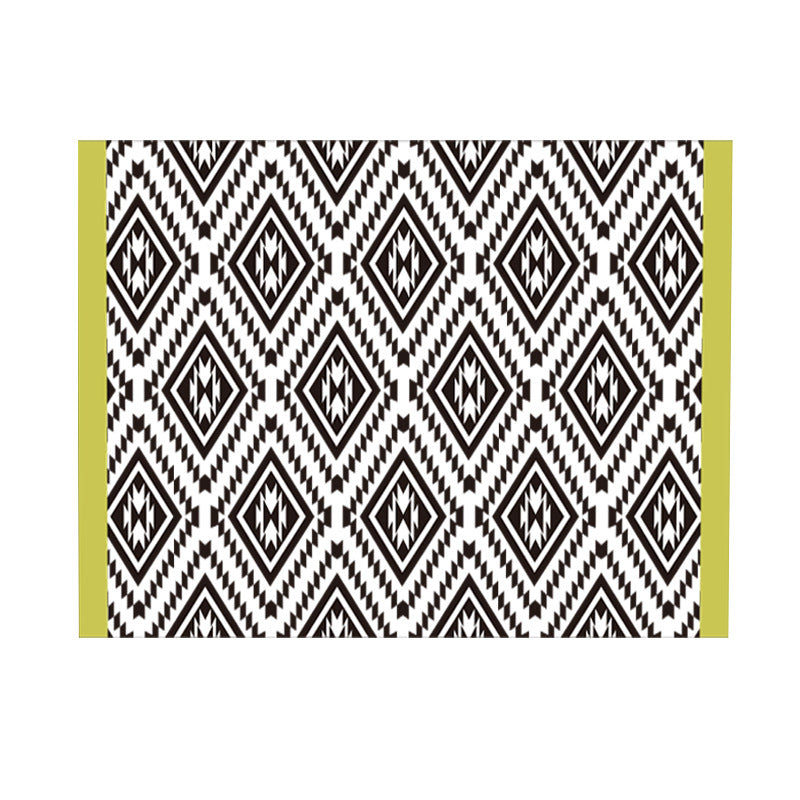 Geometric flat-woven living room rug with stripe and tile pattern